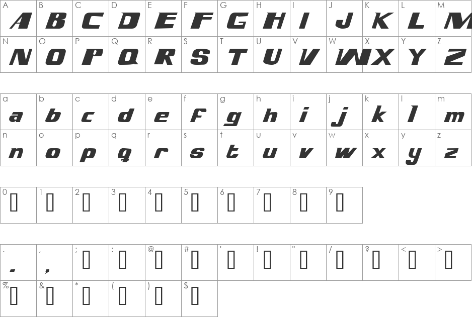 Magnump.i. font character map preview