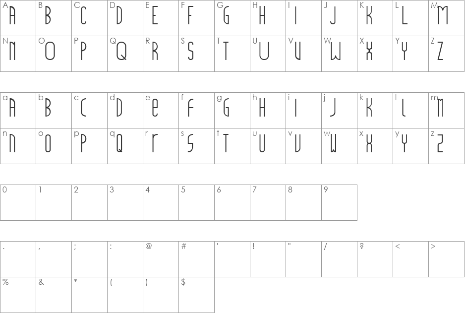 mainstreet font character map preview