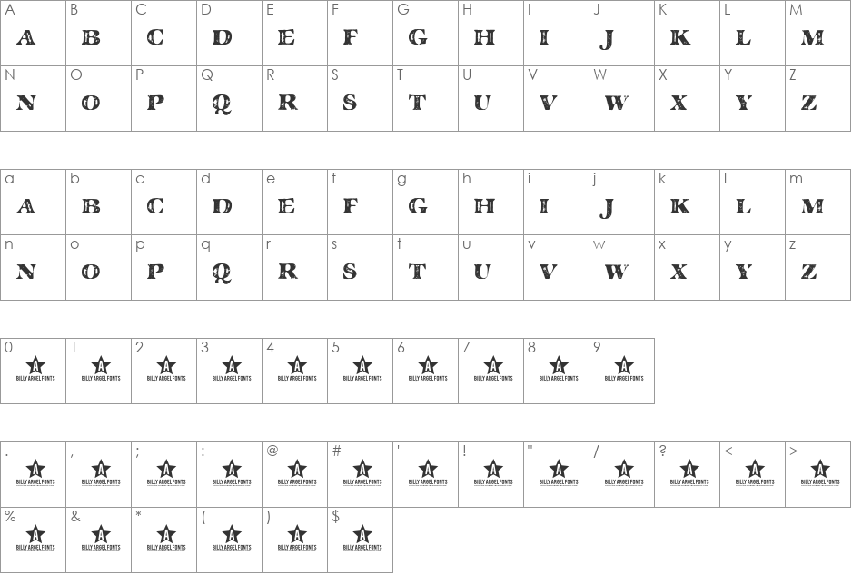 MAJOR GUILTY font character map preview