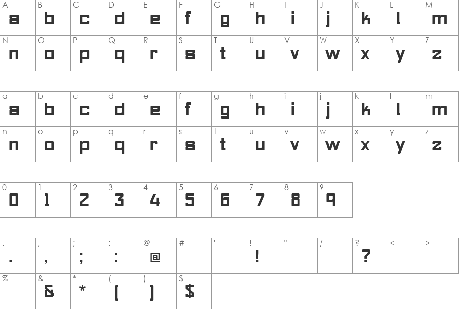 Makhina font character map preview