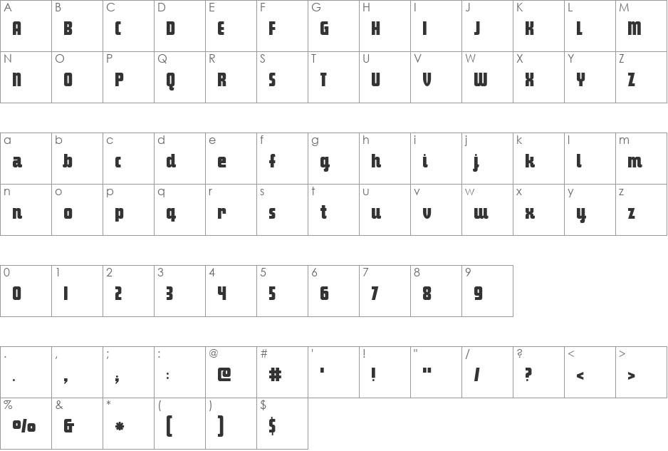 Makimango font character map preview