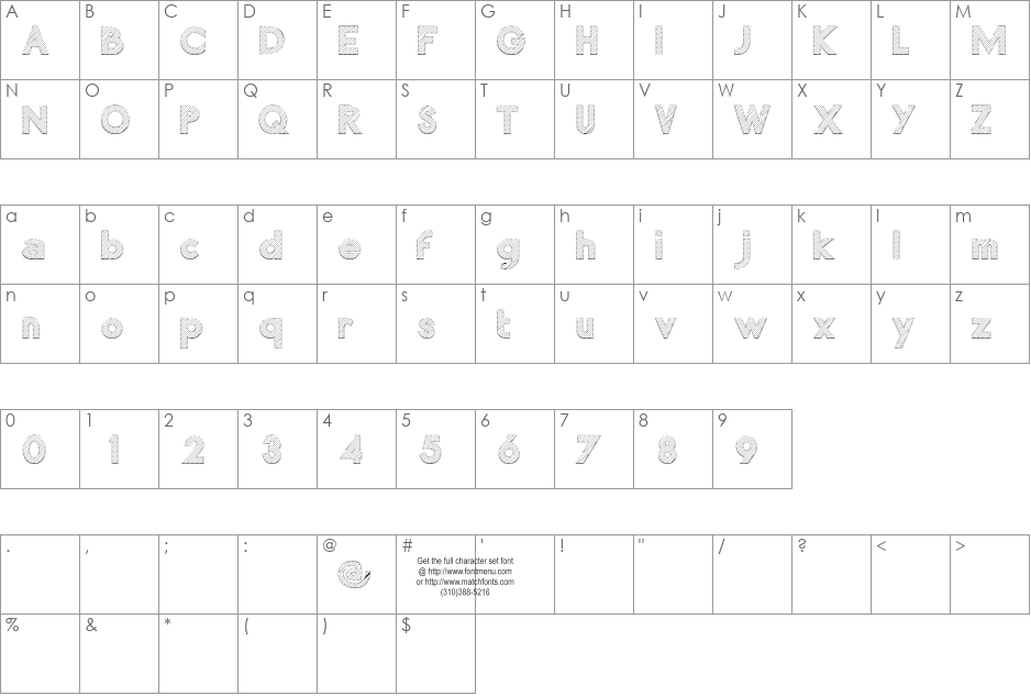 Malabars Tryout font character map preview