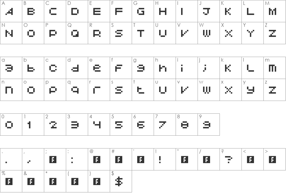 Avant Pixel font character map preview