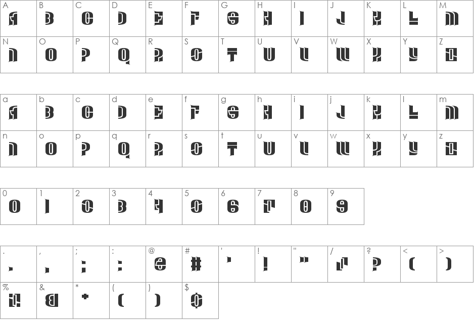 Man Down font character map preview