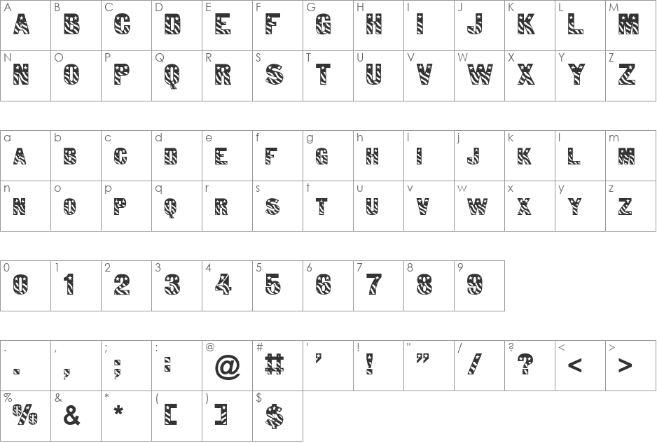 Managua font character map preview