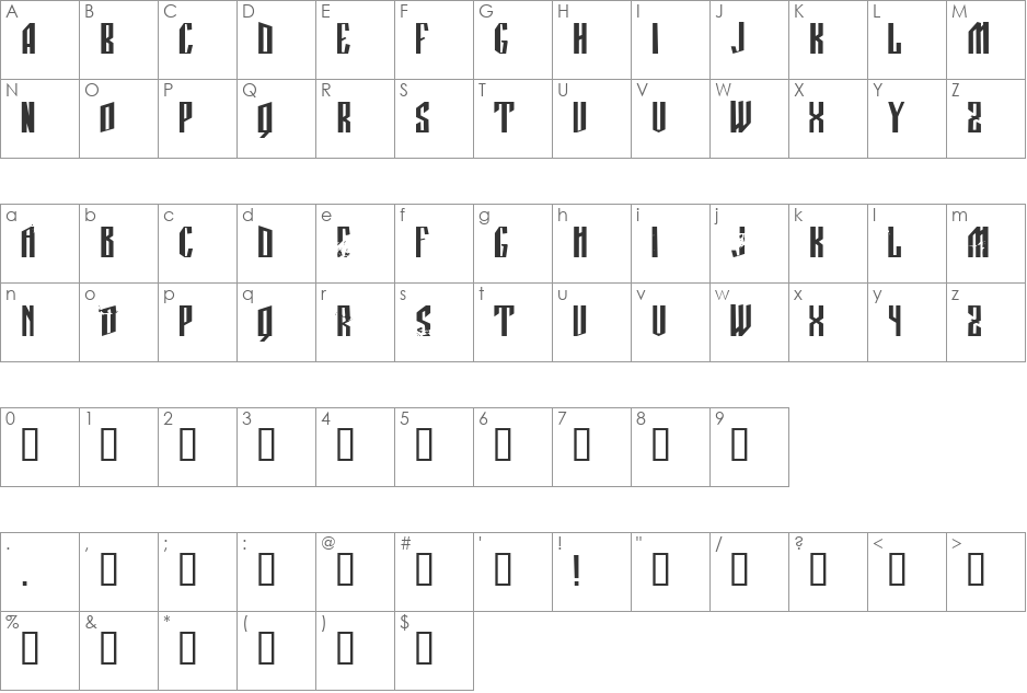 Manastirka font character map preview