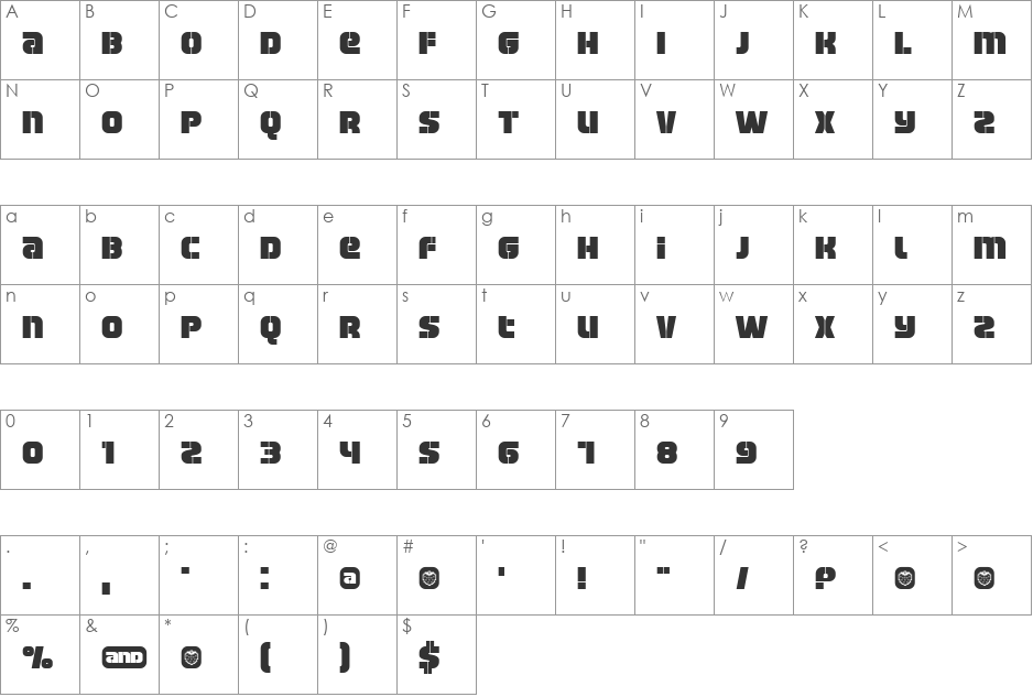 Manchester font character map preview