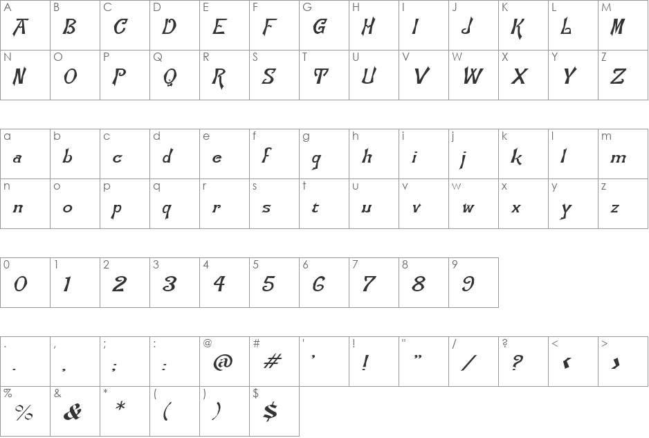 Manchuria-Extended font character map preview