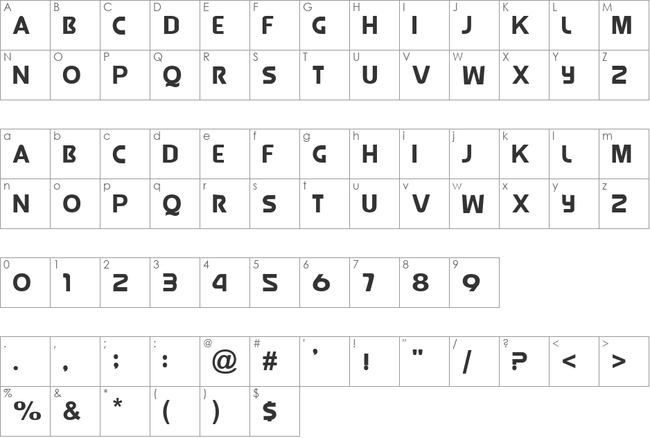 Manchury font character map preview