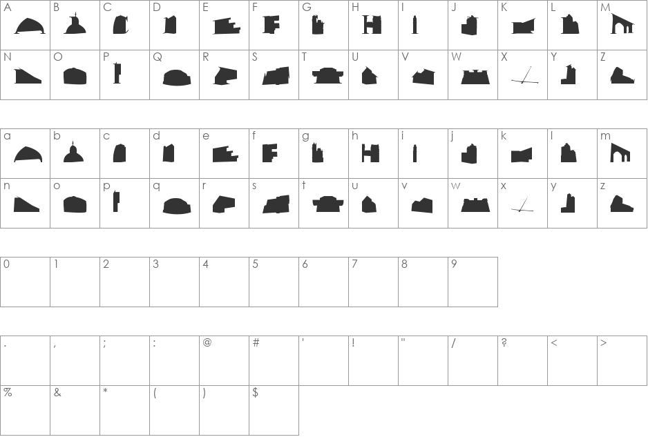 Mancitecture font character map preview