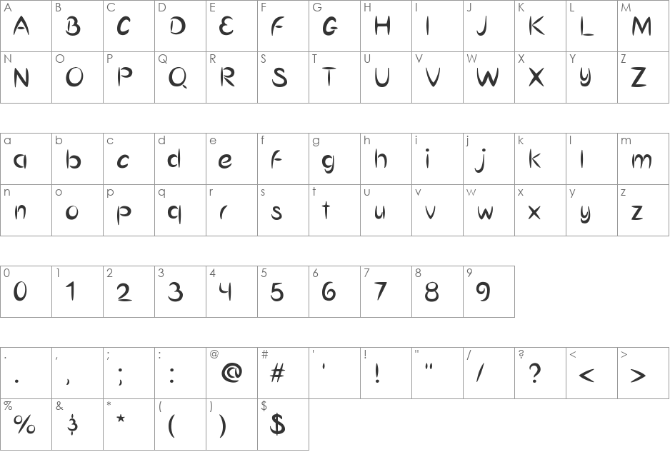 MandelFilled font character map preview