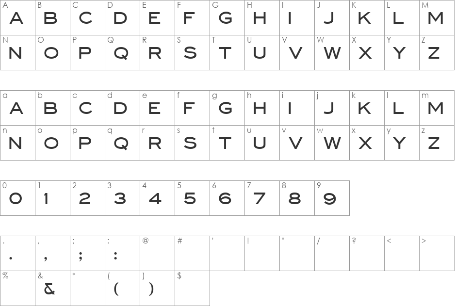 Manderley font character map preview