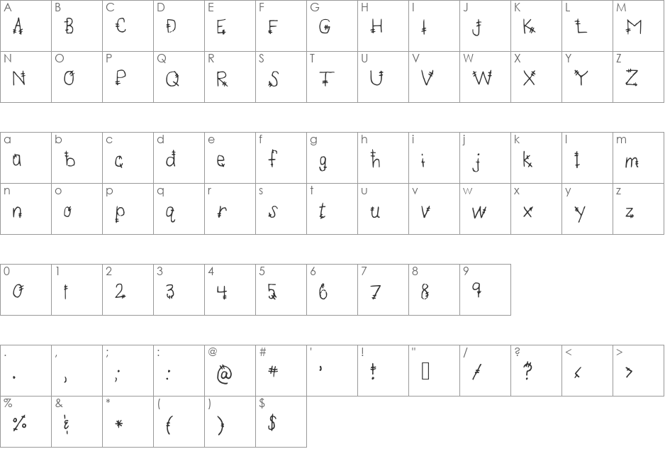 MandersTickTock font character map preview