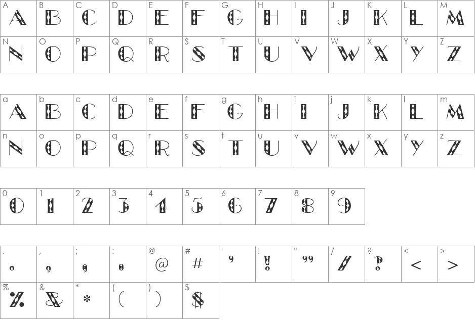Manege font character map preview