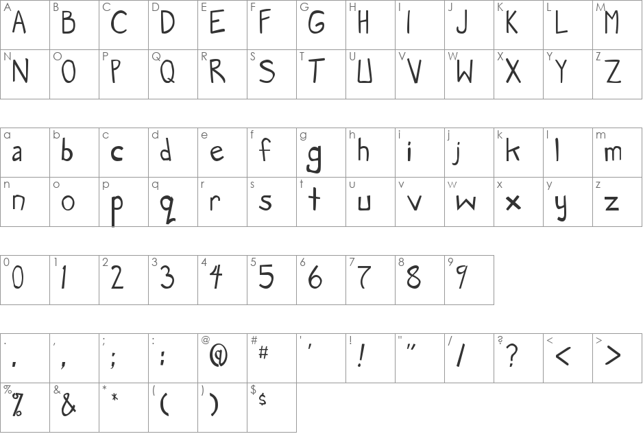 Manga Speak font character map preview