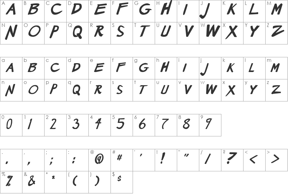 Manga speak 2 font character map preview