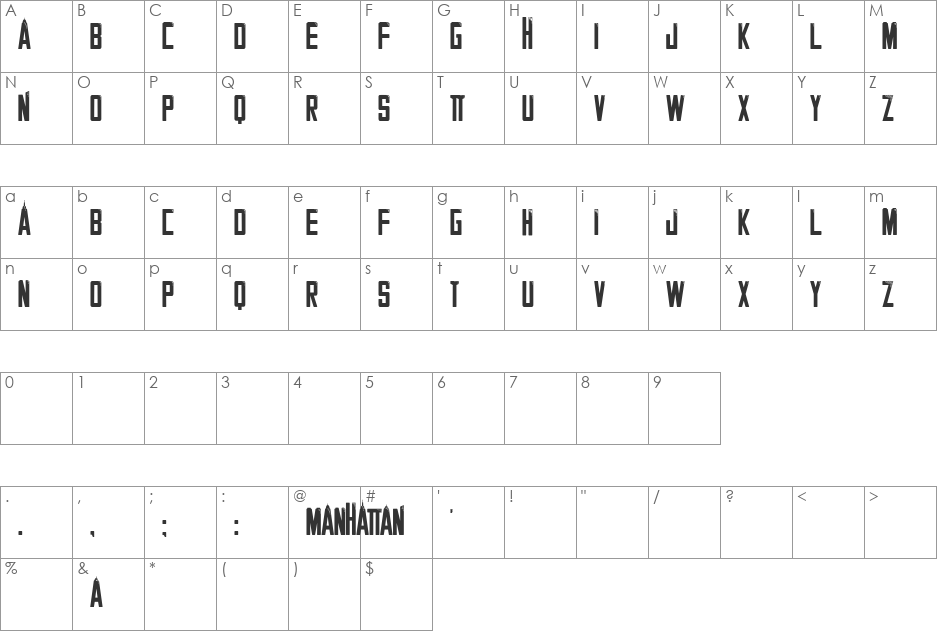 MANHATTAN font character map preview