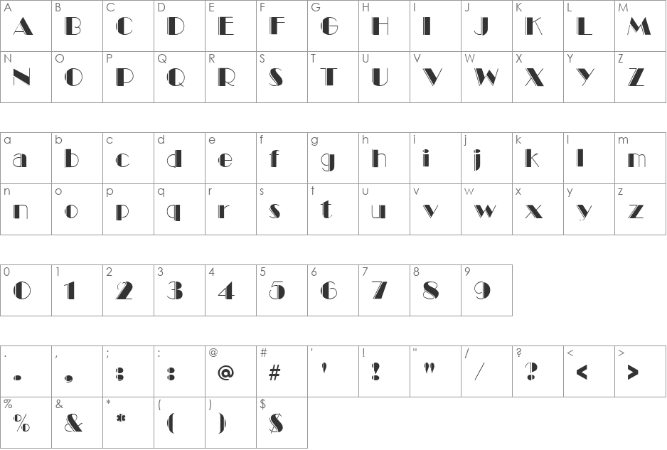 Manhattan font character map preview