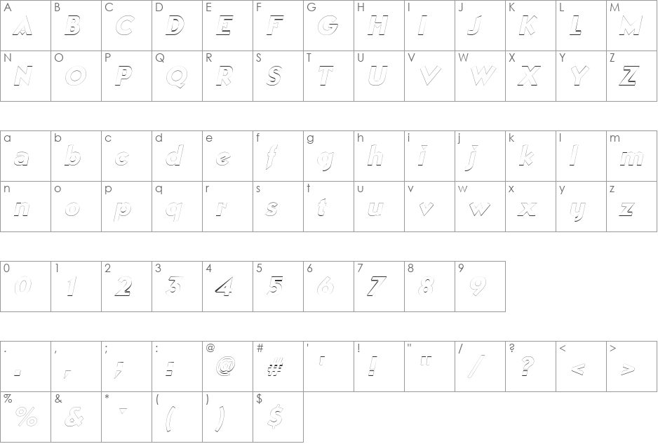 ManhattanOutline font character map preview