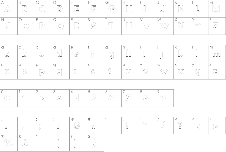 ManhattanOutline font character map preview