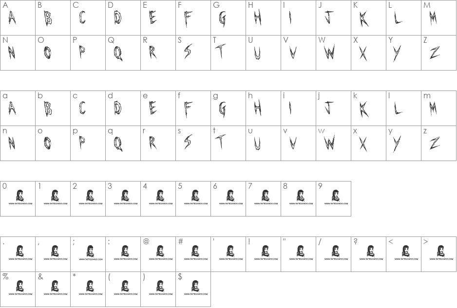 Manhunter font character map preview