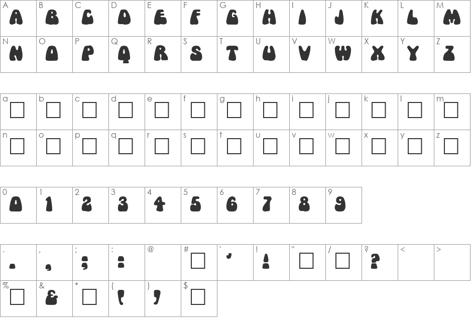 Mania 1 font character map preview