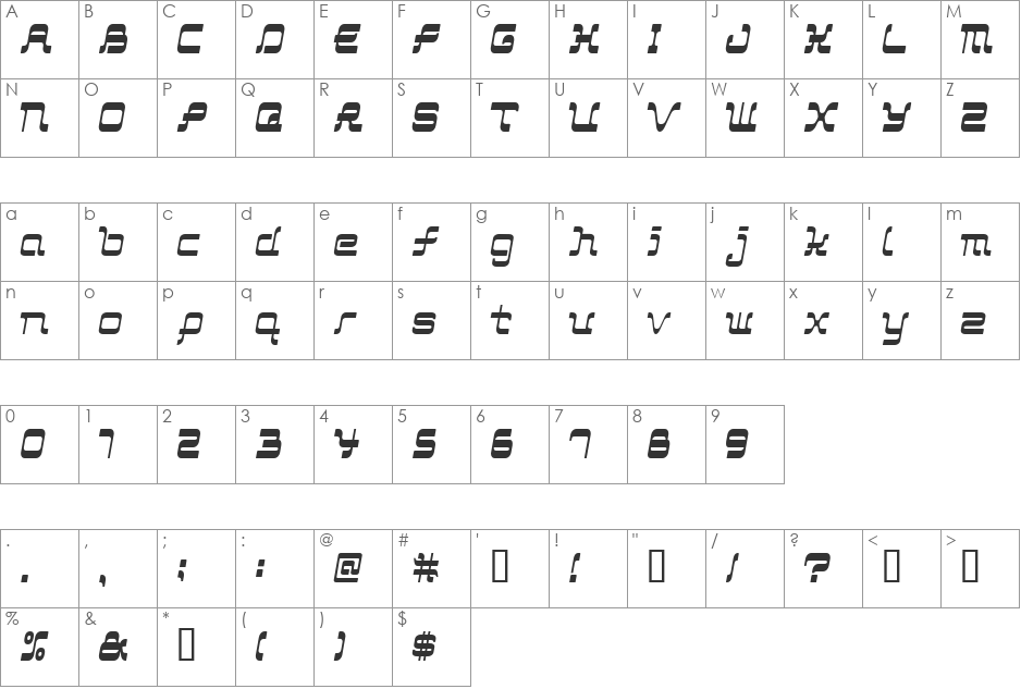Maniac2KT font character map preview