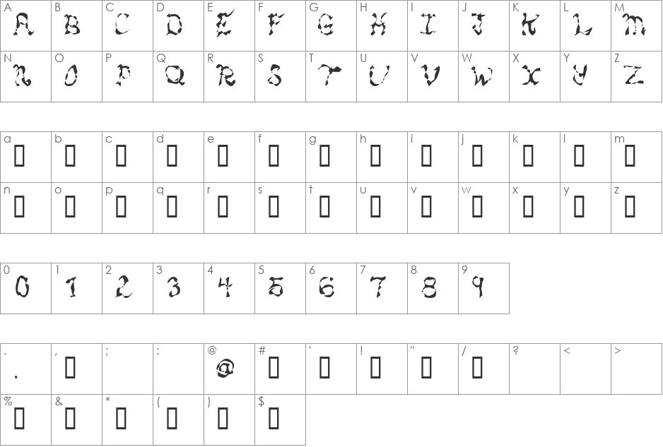 MANIC font character map preview