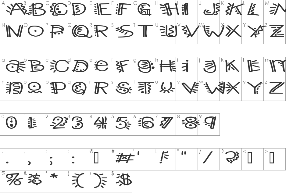 ManicPopThrillExtended font character map preview