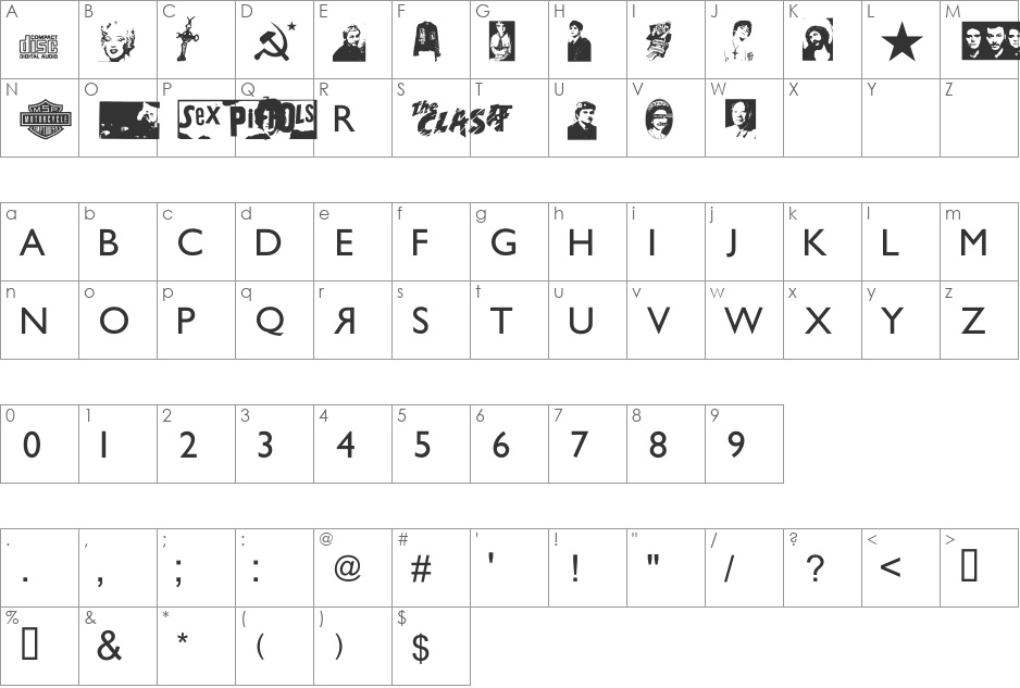 Manics - The Holy Bible font character map preview