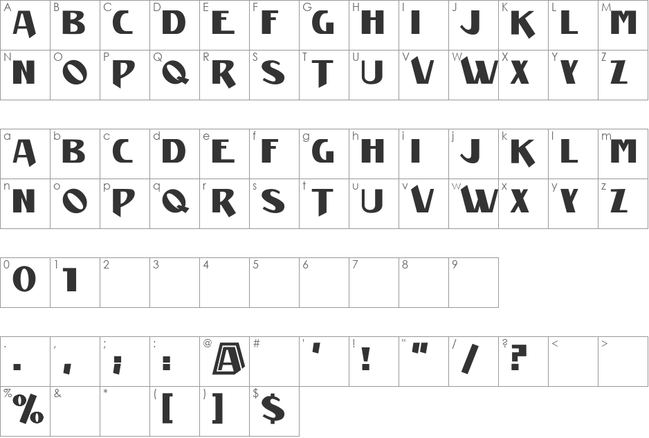 Manifest Niski font character map preview