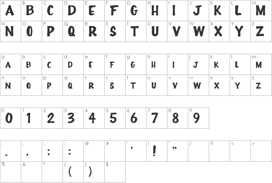 Manjiro'sHw21 font character map preview