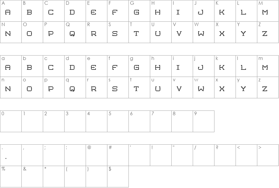 Manlike font character map preview