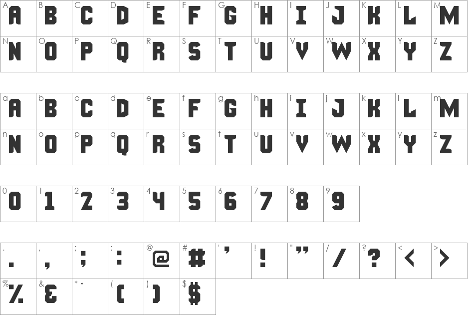 Manly Man Font font character map preview