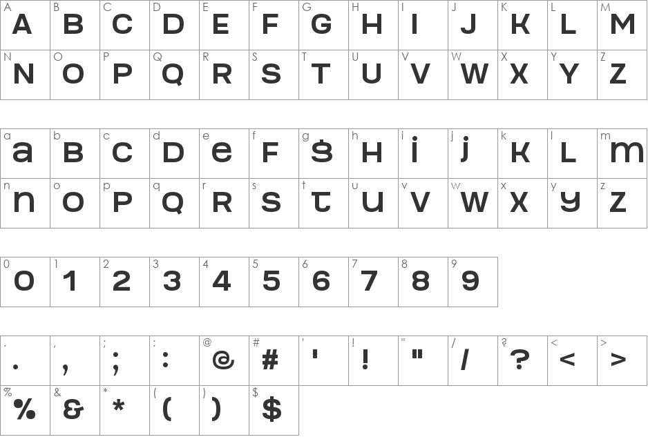 Manophiser font character map preview