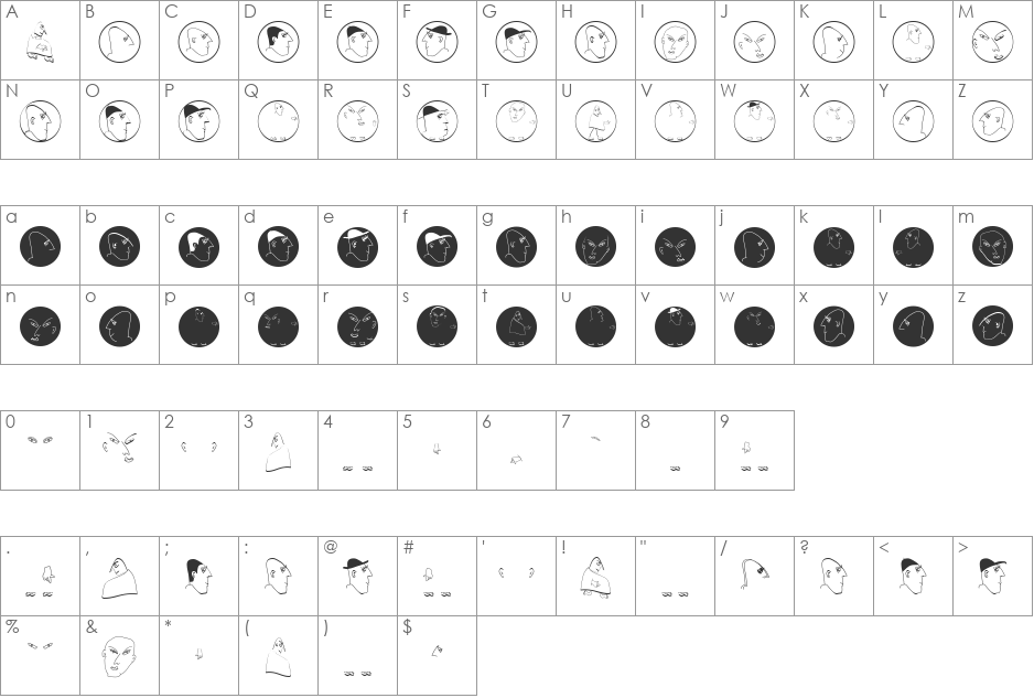 MansPartsPlaying font character map preview
