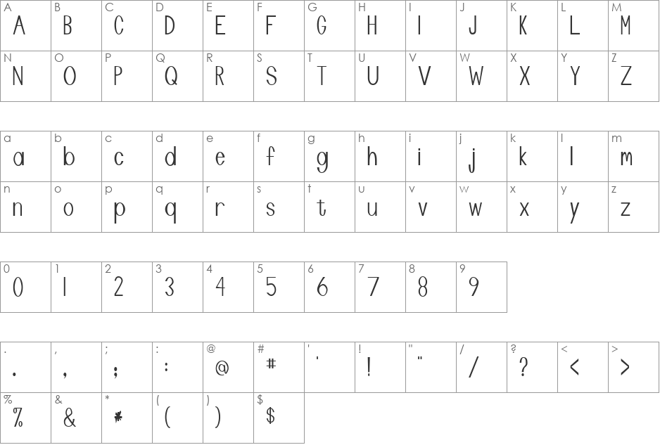 Manta font character map preview