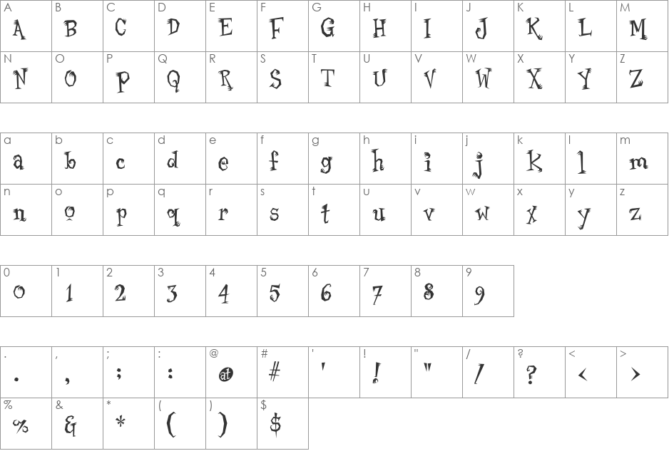 Mantisboy font character map preview