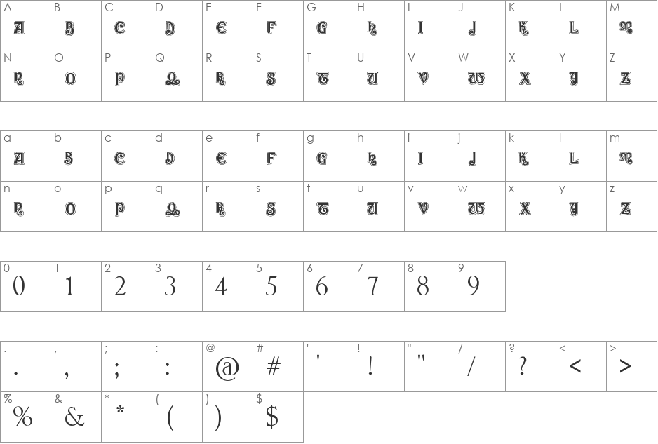 ManuScript Caps font character map preview