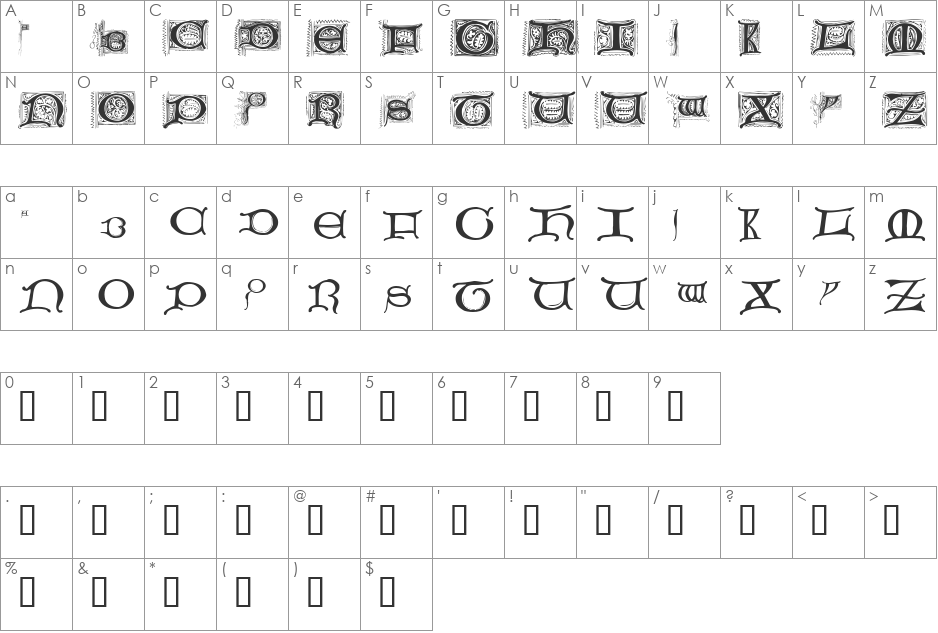 Manuscript Caps font character map preview