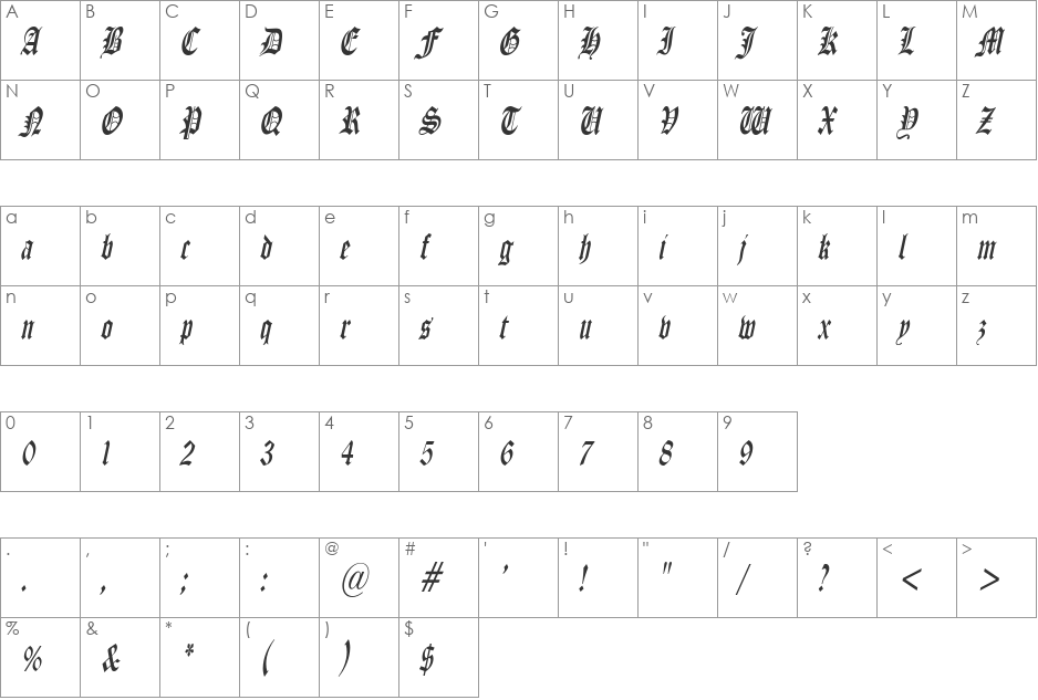 ManuscriptCondensed font character map preview