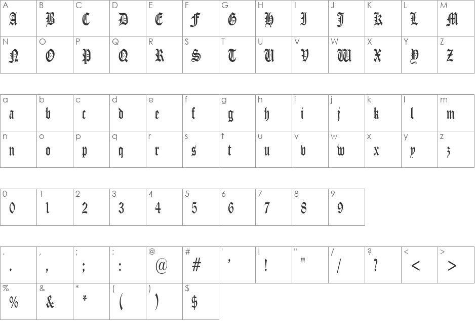 ManuscriptCondensed font character map preview