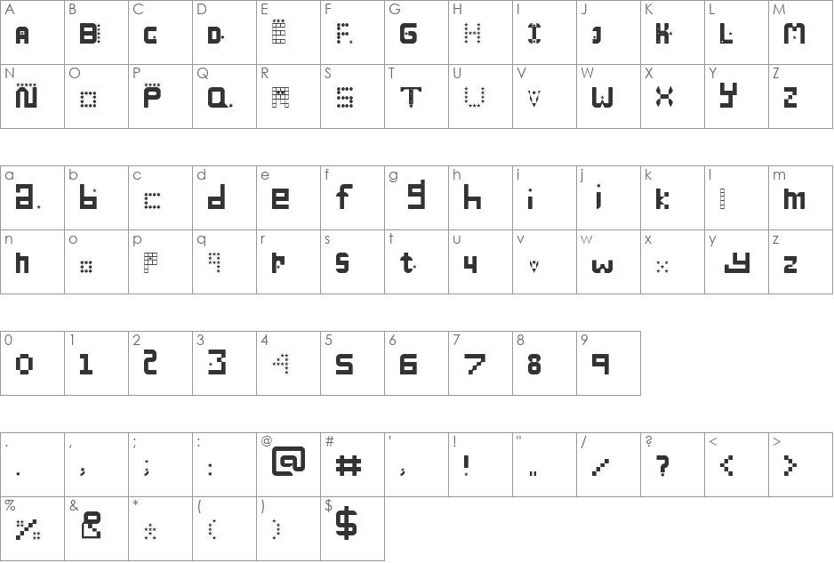 Many Miles font character map preview