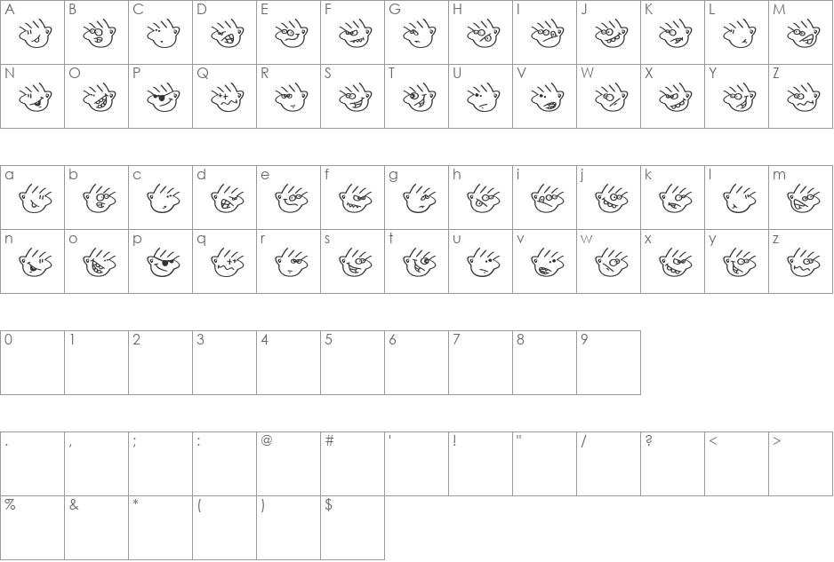 Many moods of Moe font character map preview