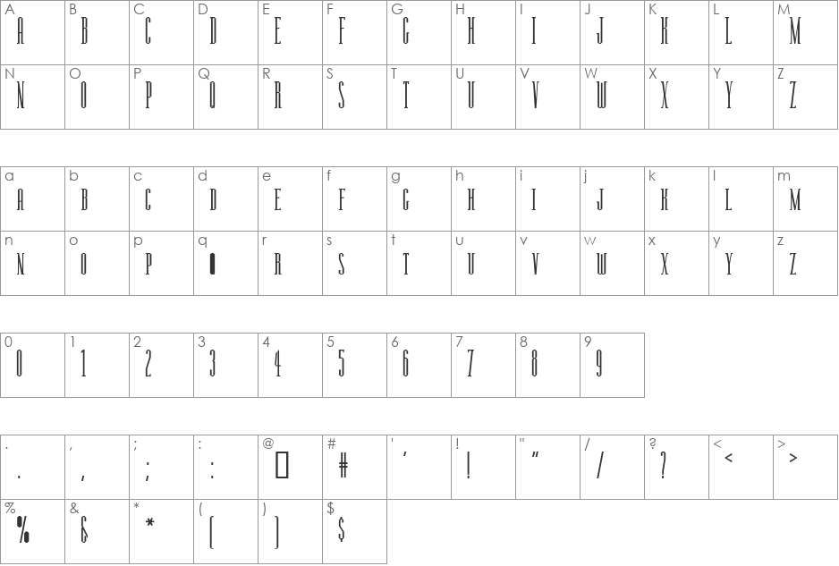Manzanita font character map preview