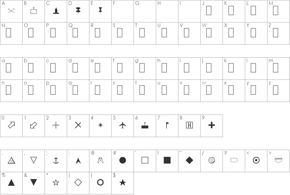 Map Symbols font character map preview