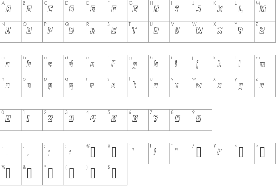 MAR ZONE font character map preview