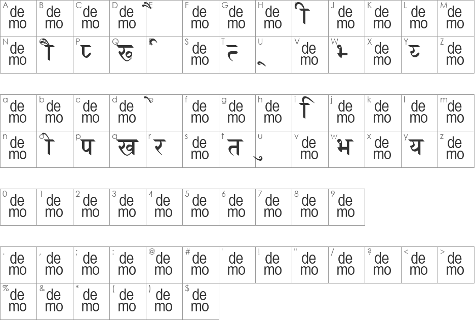 Marathi Saral-DEMO font character map preview