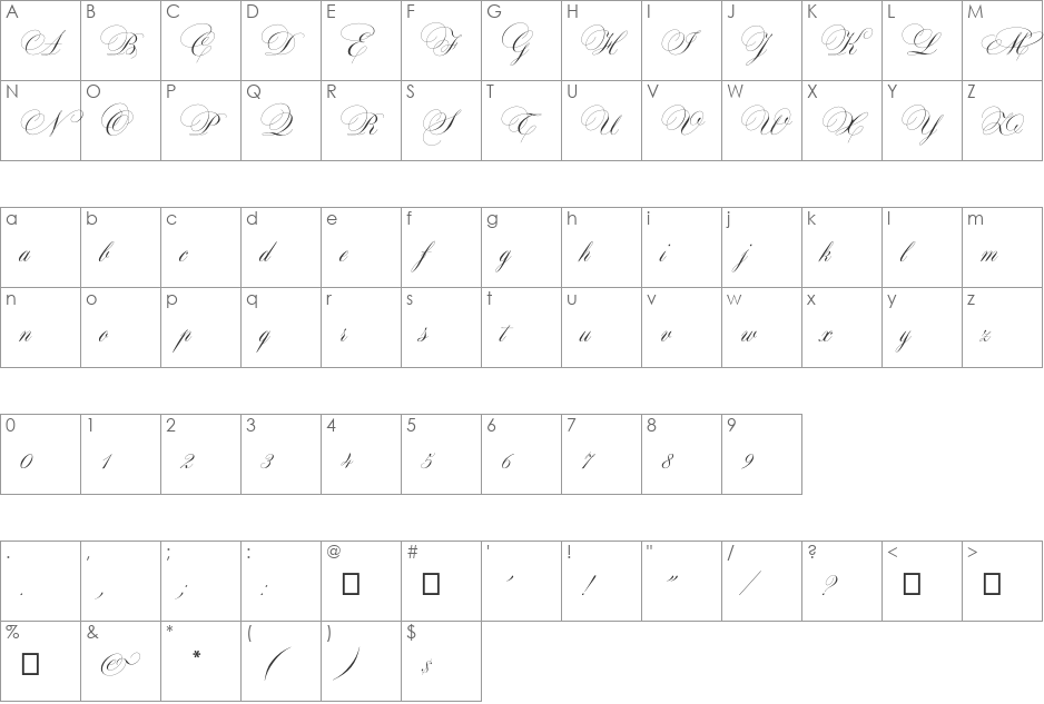 Maratre font character map preview