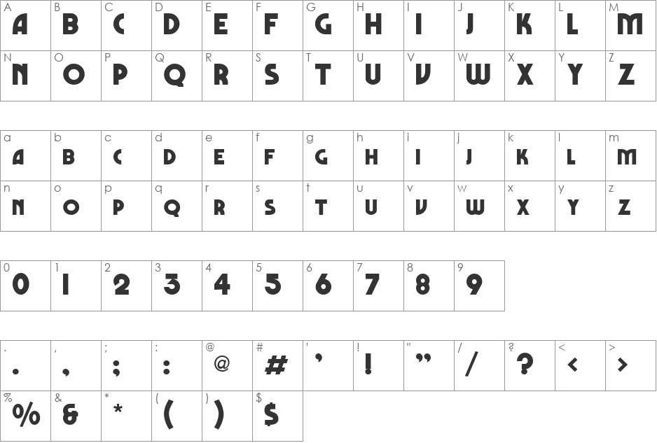 Marbold font character map preview
